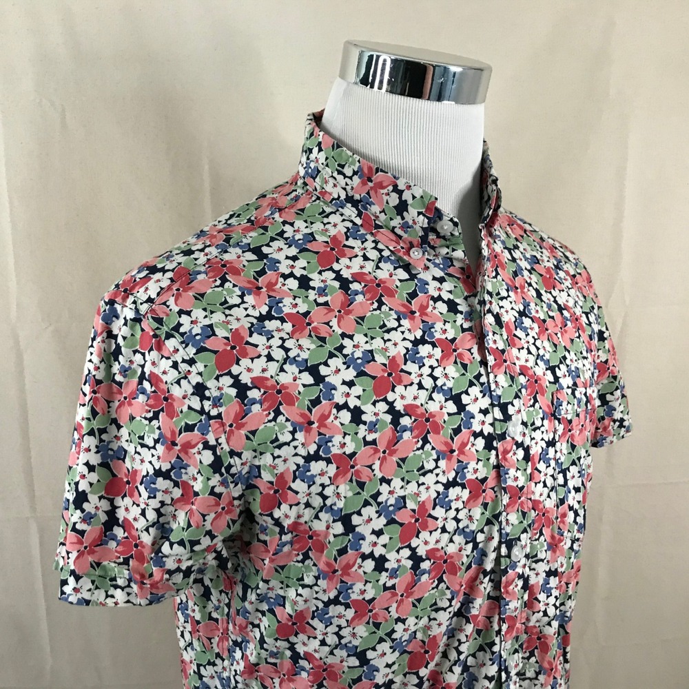 J. Crew Medium Slim Flex Washed Short Sleeve Shirt Floral Cotton Button Down